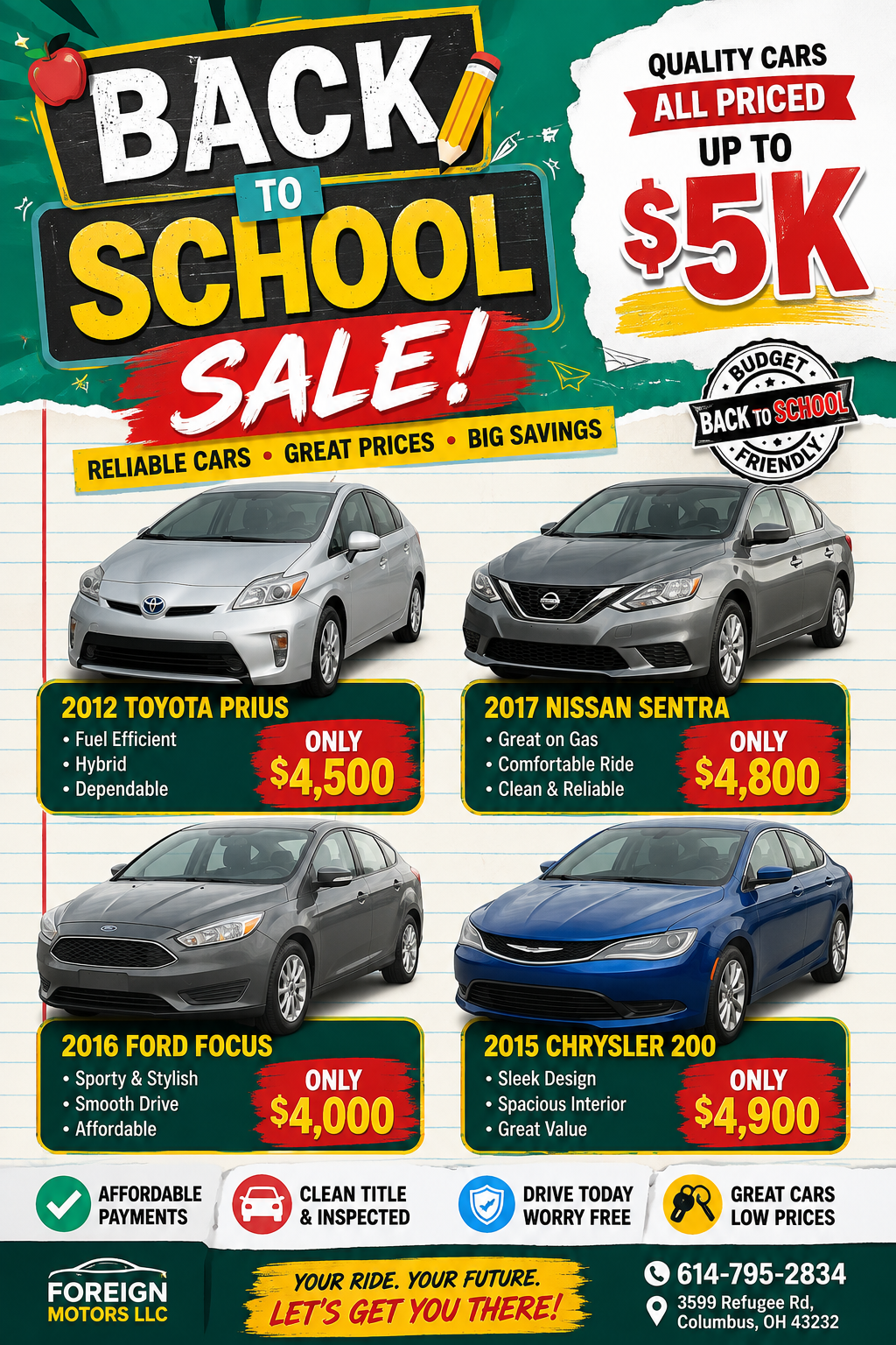 Back to School Sale — 4 Cars Under $5K